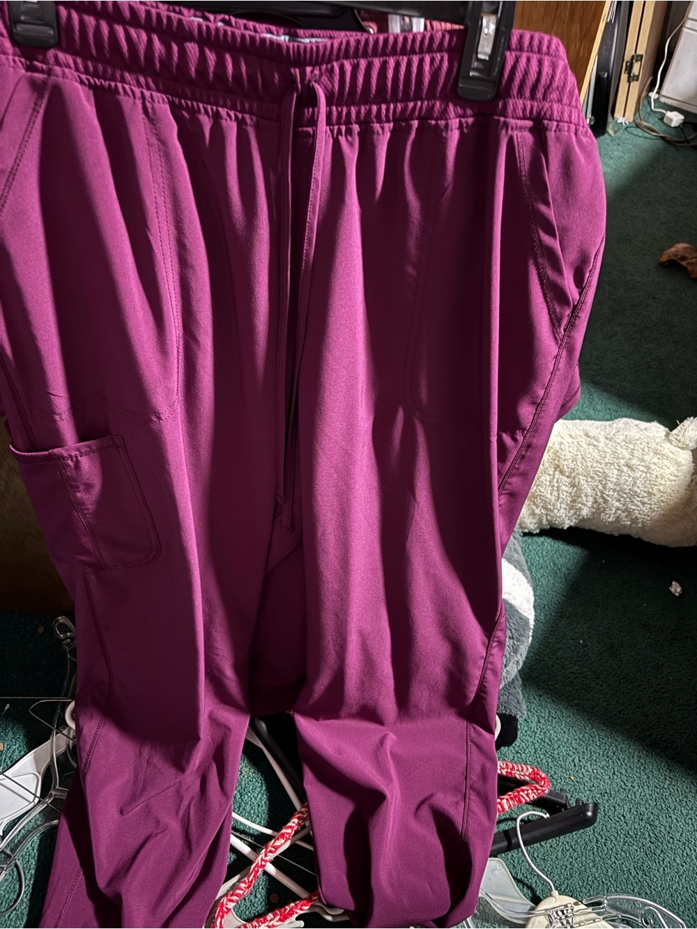 Women’s draw string straight leg Pants and v neck top in Deep Magenta